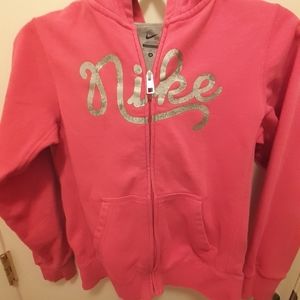 Nike womens hoodie in pink, size medium